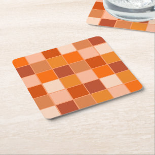 Shades of Orange Squares Square Paper Coaster