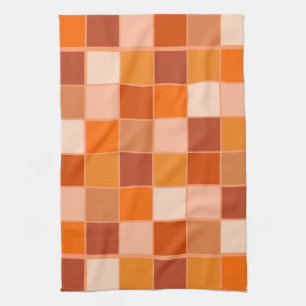 Shades of Orange Squares Tea Towel