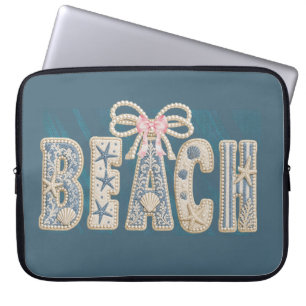 SHADES OF PASTEL BLUE SUMMER BEACH SAYING LAPTOP SLEEVE