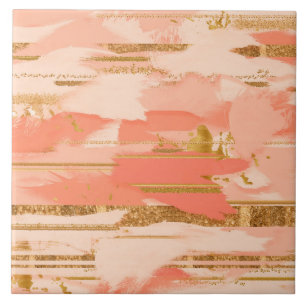Shades of peach and gold strokes ceramic tile