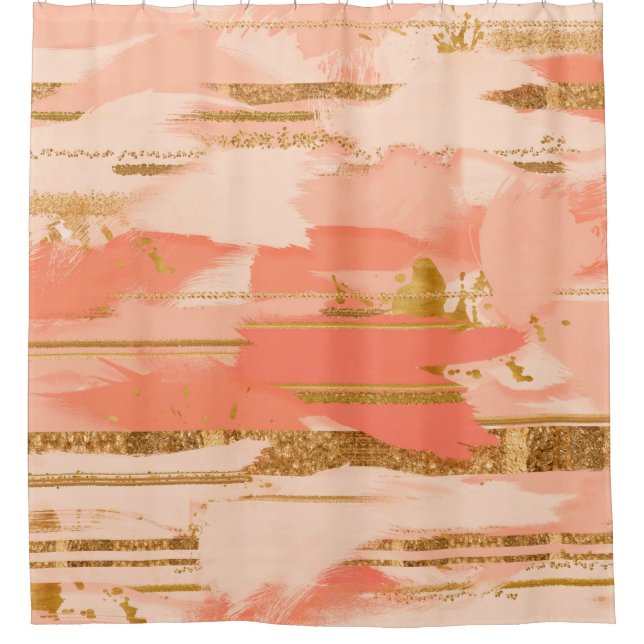 Shades of peach and gold strokes shower curtain (Front)