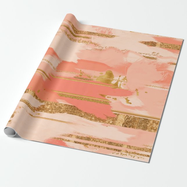 Shades of peach and gold strokes wrapping paper (Unrolled)