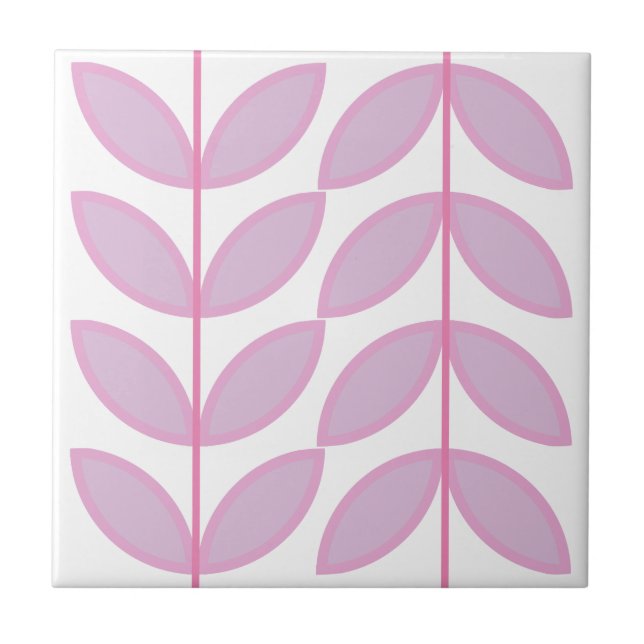 Shades of Pink abstract leaf and stem pattern Ceramic Tile (Front)