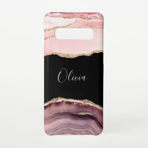 Shades of Pink Agate & Gold Glitter - Monogram  Samsung Galaxy Case