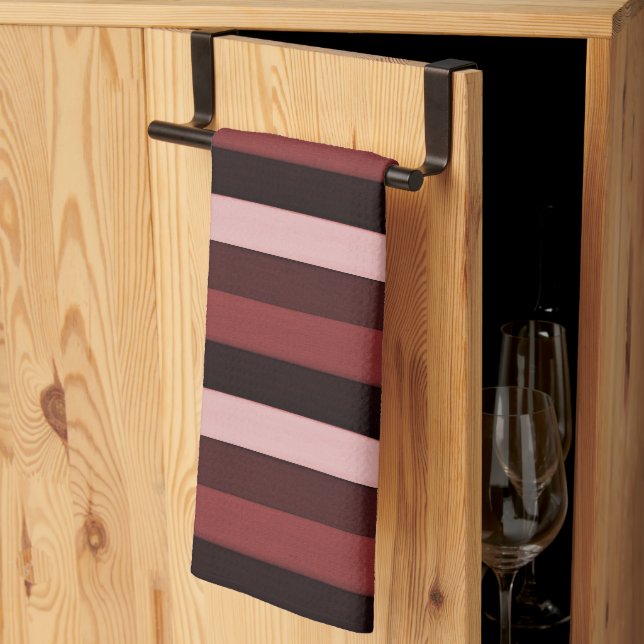 Shades of Pink and Burgundy Striped Tea Towel (Thirds Fold)