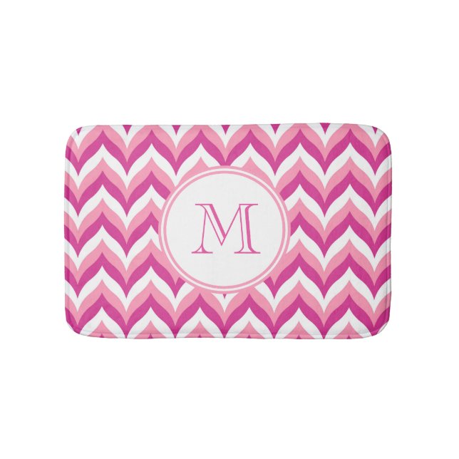 Shades Of Pink And White Zigzag Chevron Pattern Bath Mat (Front)