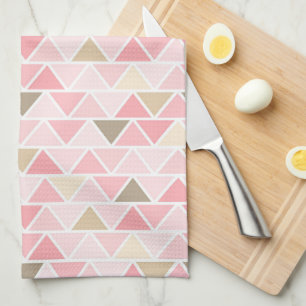 SHADES OF PINK BROWN WHITE TRIANGLE PATTERNS TEA TOWEL