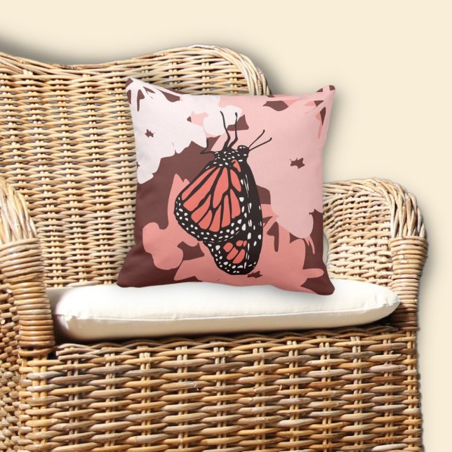 Shades Of Pink Butterfly - Throw Pillow (Fun Pink Stylized Monarch Butterfly Throw Pillow)