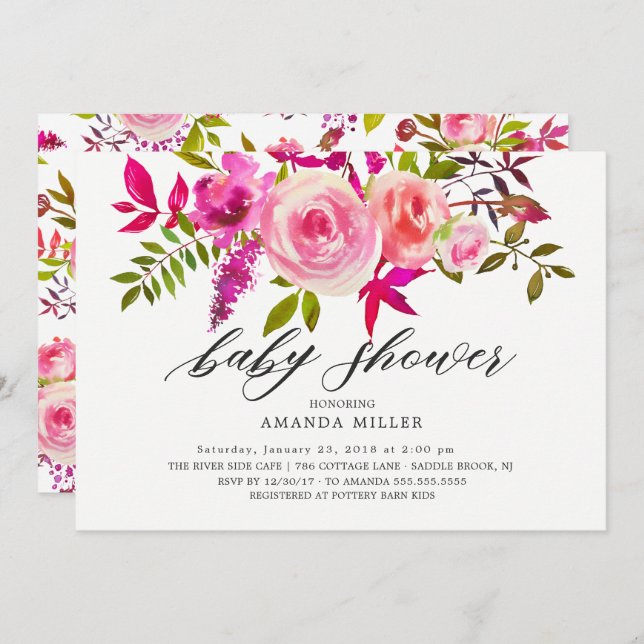 Shades of Pink Floral Baby Shower Invitation (Front/Back)