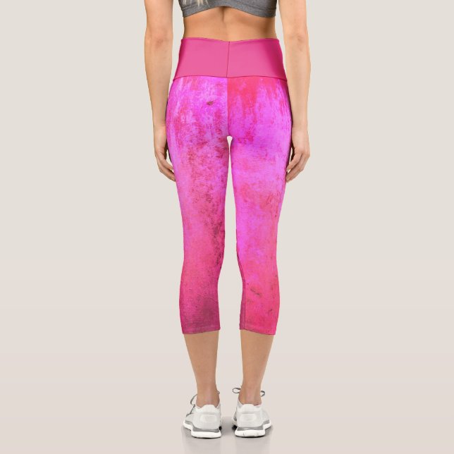 Shades of pink grunge texture capri leggings (Back)