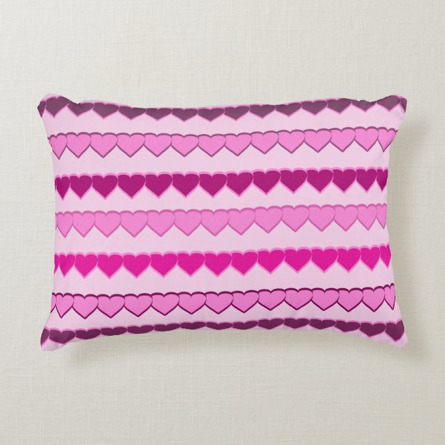 Shades of Pink Heart Rows Decorative Cushion (Front)
