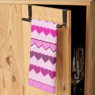 Shades of Pink Heart Rows Tea Towel