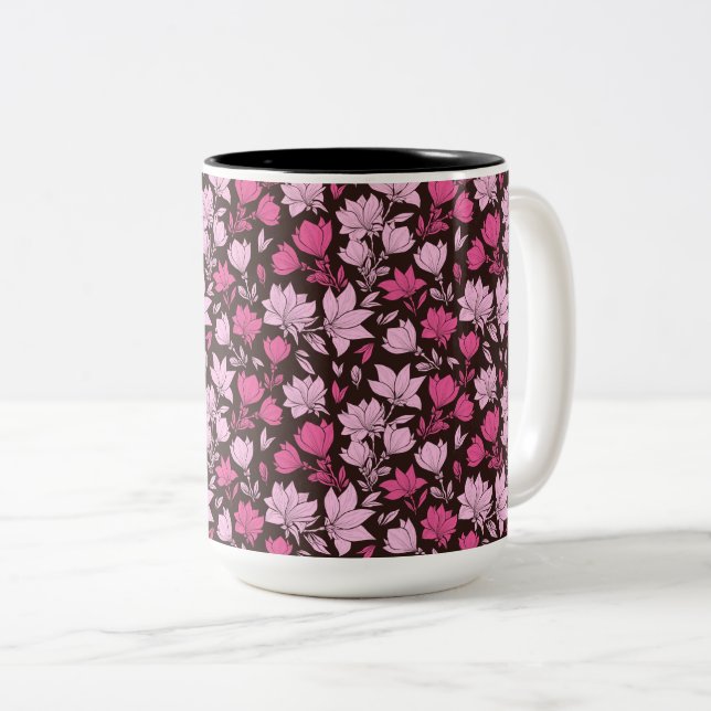 Shades of Pink Magnolia Two-Tone Coffee Mug (Front Right)