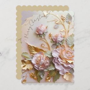 Shades of Pink Sculptured Florals Holiday Card