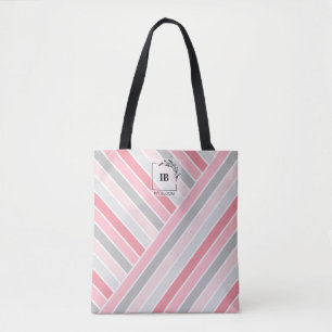 Shades of Pink Striped Monogram Tote Bag