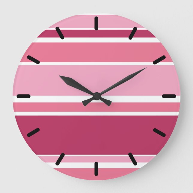 Shades of pink stripes large clock (Front)
