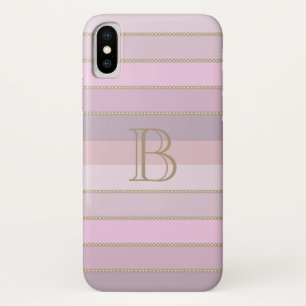 Shades of pink stripes personalised monogram iPhone x case