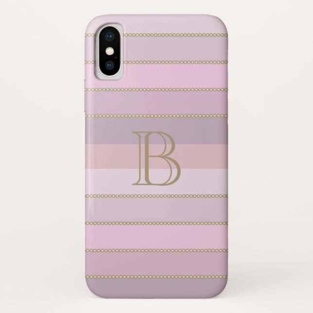 Shades of pink stripes personalised monogram Case-Mate iPhone case (Back)