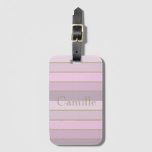 Shades of pink stripes personalised name luggage tag