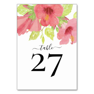 Shades of Pink Watercolor Floral Hibiscus Table Number