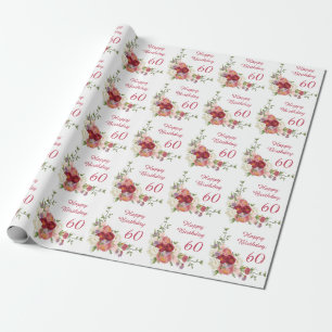 Shades of Pink White Peony Flower Happy Birthday Wrapping Paper