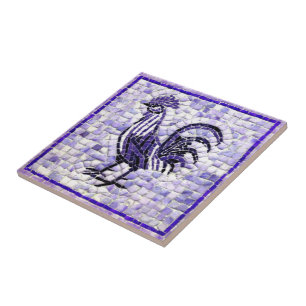 Shades of Purple and Black Mosaic Chicken Design Ceramic Tile