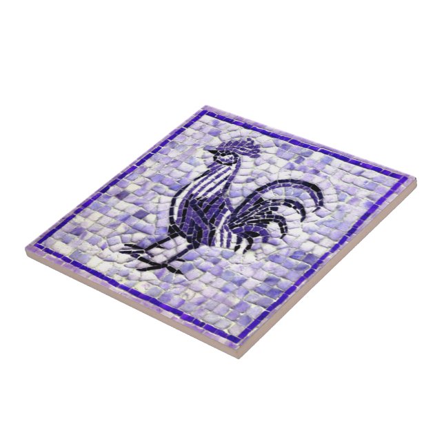 Shades of Purple and Black Mosaic Chicken Design Ceramic Tile (Side)