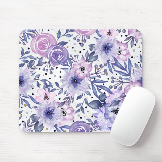 Shades of Purple and Pink Floral Mousepad (With Mouse)