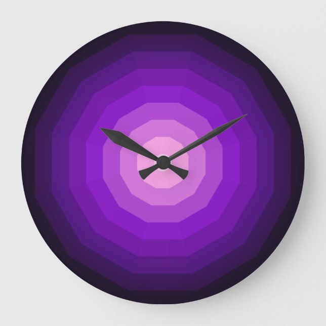 Shades of Purple Dodecagons Elegant Numberless Large Clock (Front)