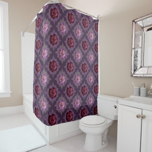 SHADES OF PURPLE FLORAL ROSES SHOWER CURTAIN (In Situ)