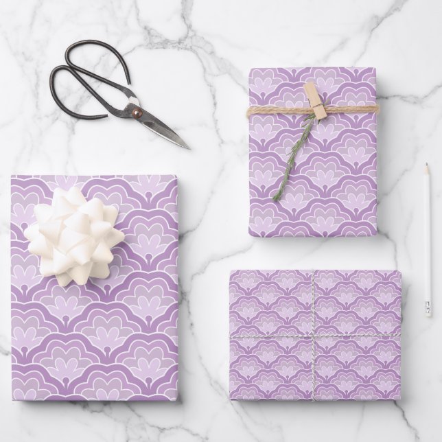 Shades of Purple Floral Theme Wrapping Paper Sheet (Front)