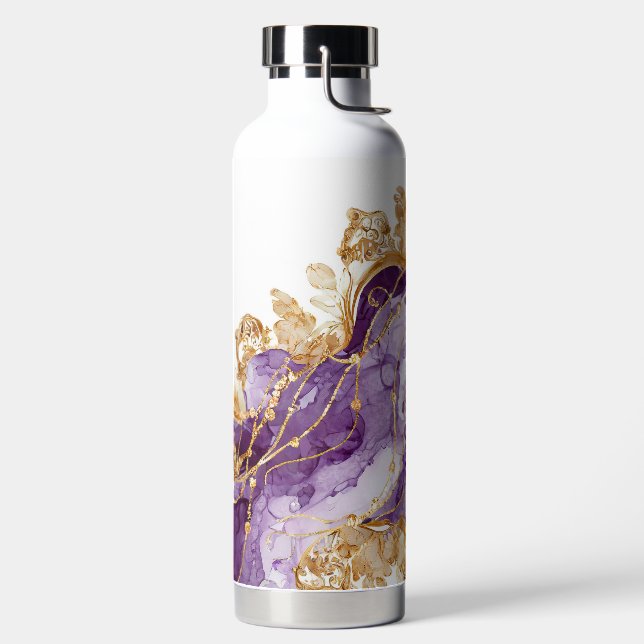 SHADES OF PURPLE & GOLD AGATE LIQUID PATTERN WATER BOTTLE (Left)