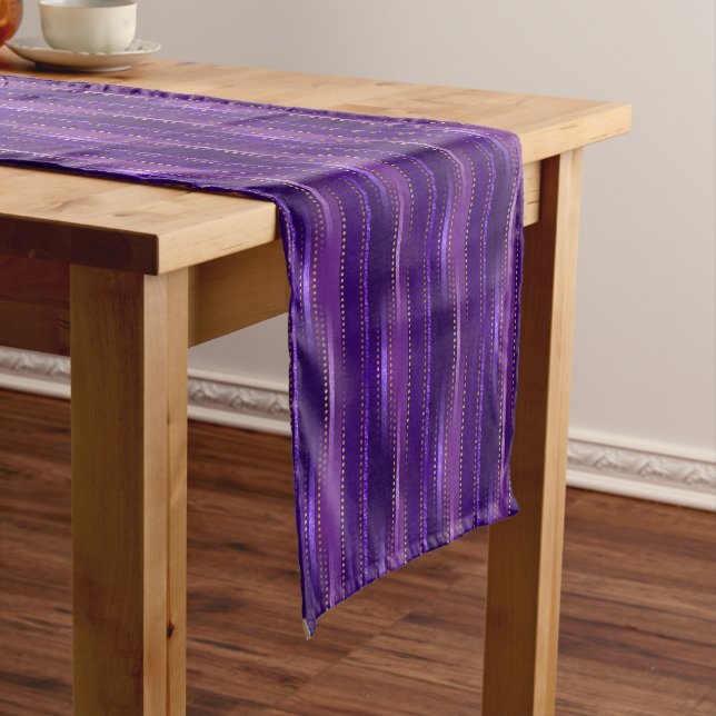 Shades of Purple Gold Dots Stripes Short Table Runner (In Situ)