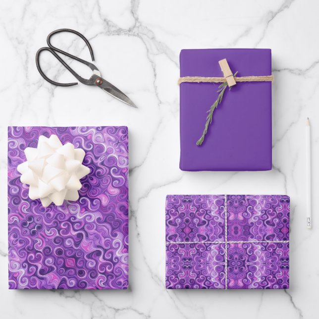 Shades of Purple, Pink & White Swirl Pattern Wrapping Paper Sheet (Front)