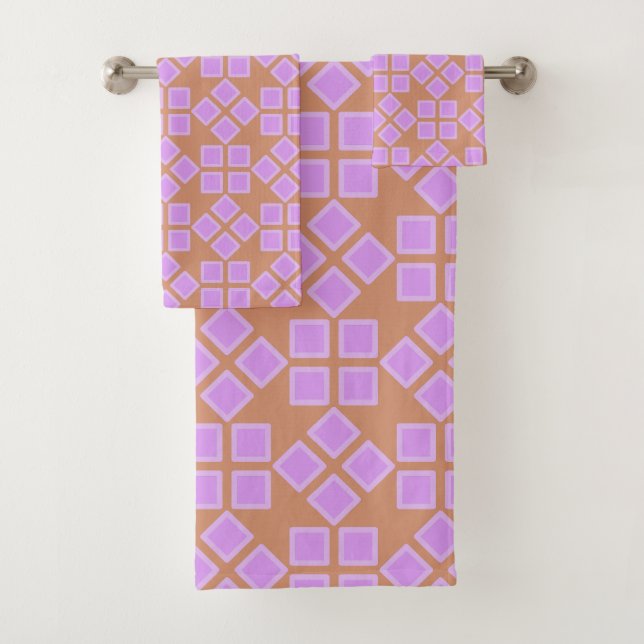 Shades of Purple Squares  Bath Towel Set (Insitu)
