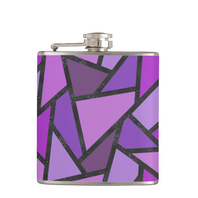 Shades of purple stained glass pattern hip flask (Front)