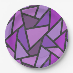 Shades of purple stained glass pattern paper plate