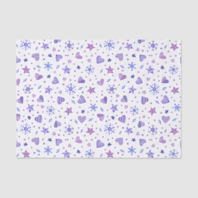 SHADES OF PURPLE STARS HEARTS SNOWFLAKES TISSUE PAPER (Front)