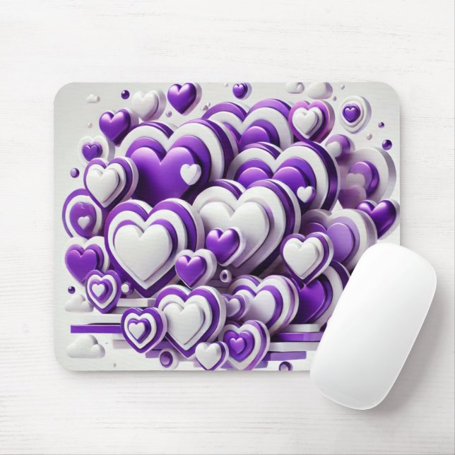 SHADES OF PURPLE & WHITE VALENTINES DAY HEARTS MOUSE PAD (With Mouse)