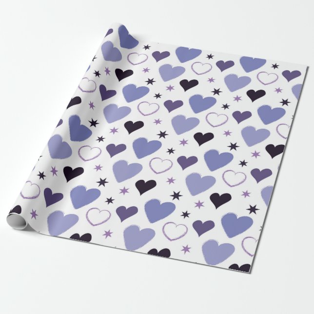 SHADES OF PURPLE & WHITE VALENTINES DAY HEARTS WRAPPING PAPER (Unrolled)