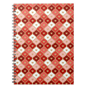 SHADES OF RED PINK GOLD ORNATE VALENTINE PATTERN NOTEBOOK