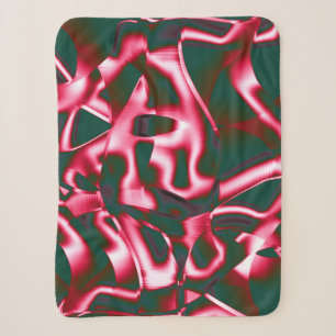 Shades of red pink on abstract tapes up dark cyan sherpa blanket
