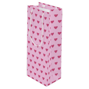 SHADES OF RED & PINK VALENTINES DAY HEARTS WINE GIFT BAG