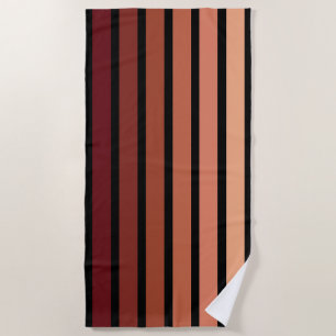 Shades Of Red Stripes On Black  Beach Towel
