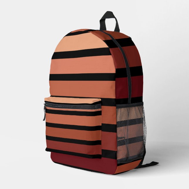 Shades Of Red Stripes On Black  Printed Backpack (Back Corner Right)