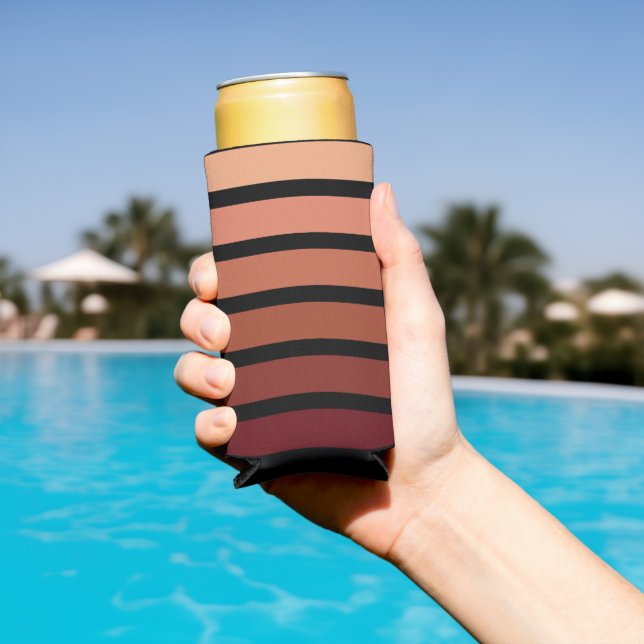 Shades Of Red Stripes On Black  Seltzer Can Cooler (In Situ Pool)
