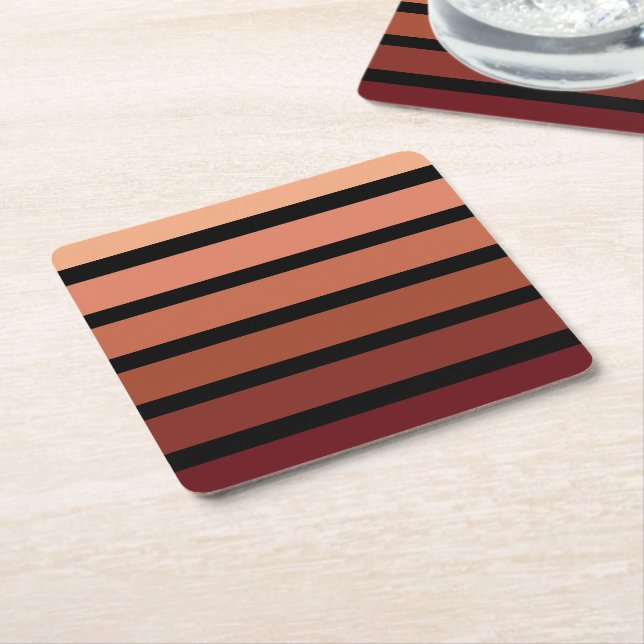 Shades Of Red Stripes On Black  Square Paper Coaster (Angled)