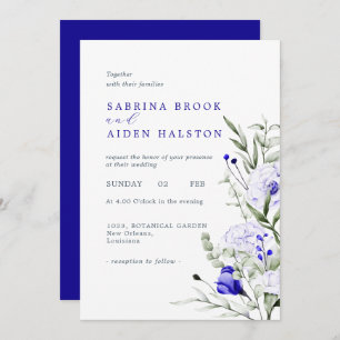 Shades Of Royal Blue Ivory Floral Wedding Invitation