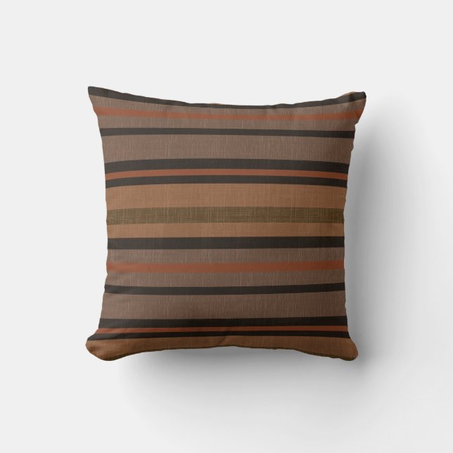 Shades of Rust Brown Linen Look Striped Pillow (Front)