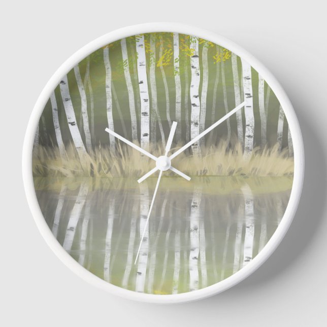 "Shades Of Silver" Silver Birch Trees wall clock (Front)